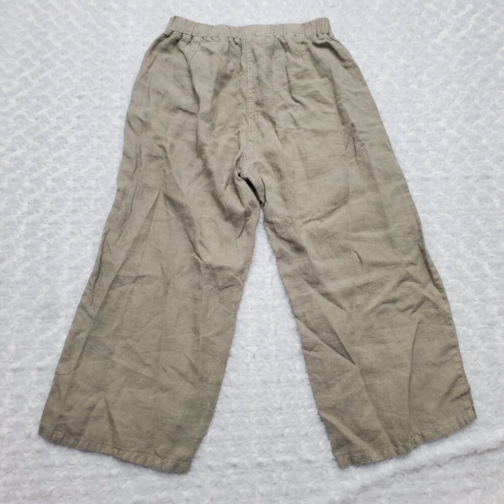 Cut Loose Linen Wide Leg Pants Womens M Taupe Brown Elastic Waist Cropped